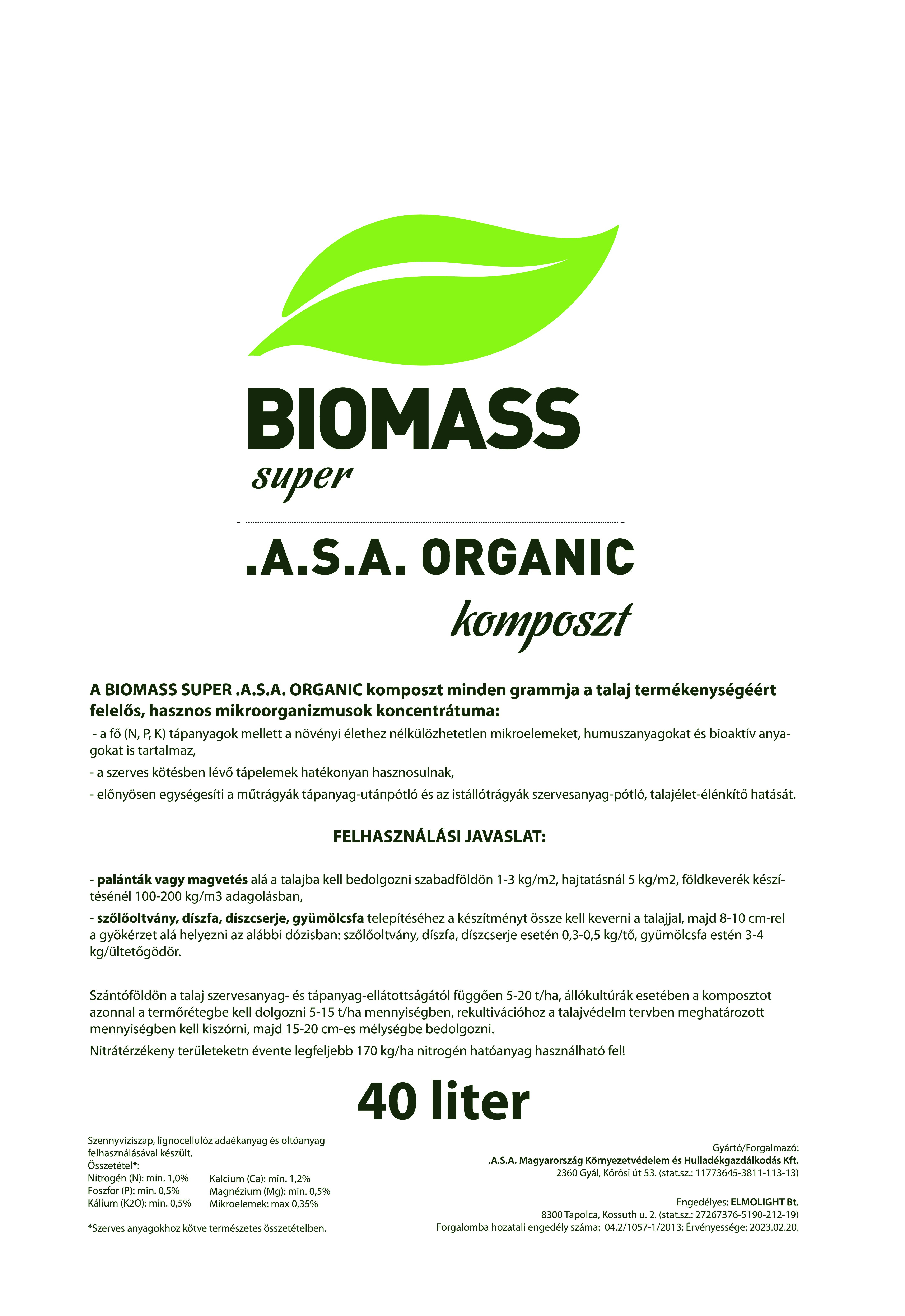 Biomass Super .A.S.A. Organic komposzt