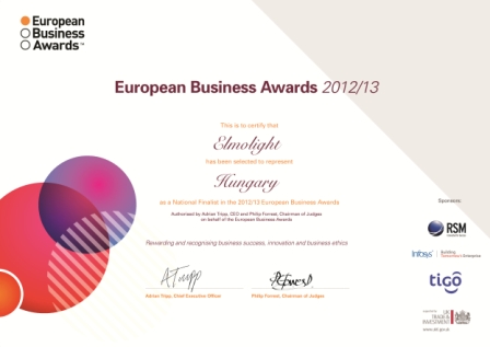 European Business Awards pályázat második fordulójába jutott az Elmolight Bt